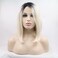 xiweiya White Mixed Blonde Bob Wig with Brown Root Synthetic Lace Front Wigs Middle Part Wig Soft Wig Hair Replacement Wig for Women, Drag Queen Makeup 14 inch
