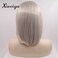 Xiweiya short bob hair Silver Platinum Blonde Lace Front Lace Wigs Synthetic Ash Blonde Straight Heat Resistant Fiber Wigs Middle Parting Short Grey Wig 14 inch