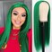 QD-Tizer Long Straight Hair Green Color Synthetic None Lace Wigs for Fashion Women Heat Resistant Synthetic Hair Wigs 24 inch