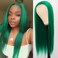 QD-Tizer Long Straight Hair Green Color Synthetic None Lace Wigs for Fashion Women Heat Resistant Synthetic Hair Wigs 24 inch