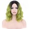 MAGQOO Green Wig for Women Green Wig Short Curly Wavy Hair Wig Dark Roots Two Tones Middle Part Synthetic Heat Resistant