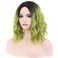 MAGQOO Green Wig for Women Green Wig Short Curly Wavy Hair Wig Dark Roots Two Tones Middle Part Synthetic Heat Resistant