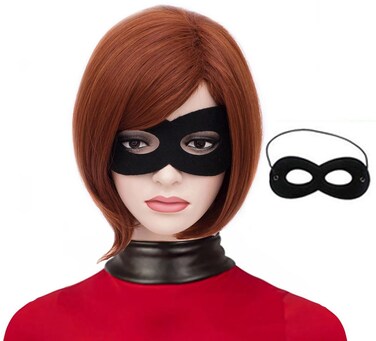 MAGQOO Dark Orange Wig Side Part 12 Inches Short Straight Bob Wig Reddish Brown Hair Wigs Women Girls Synthetic Halloween Costume Cosplay Wig with Wig Cap