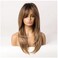 MAGQOO Ombre Brown Wigs Women Long Layered Brown Wig Ombre Brown Layered Wig with Bangs Synthetic Heat Resistant