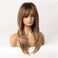 MAGQOO Ombre Brown Wigs Women Long Layered Brown Wig Ombre Brown Layered Wig with Bangs Synthetic Heat Resistant