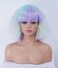 14 Inches Rainbow Wigs for Women Short Water Wavy Wig with Neat Bangs Synthetic Natural Wig for Cosplay,Halloween,Daily Use