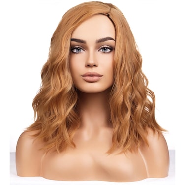 BERON Strawberry Blonde Wigs for Womens Short Curly Wavy Wig Girls Blonde Brown Side Part Wigs Shoulder Length Heat Resistant Synthetic Cosplay Party or Daily Used