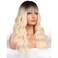 BERON Blonde Womens Wig Long Curly Hair Wig with Bangs Girls Ombre Blonde Wavy Heat Resistant Synthetic Wigs for Cosplay or Daily Used