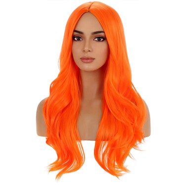 BERON Orange Long Wig for Women Girls Curly Wavy Hair Wigs 28" Halloween Cosplay Party Heat Resistant Synthetic Fiber Wigs