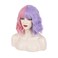 Pink Purple Wig Short Curly Wig Half Pink Half Purple Wig with Bangs Split Wig Two Color Wig for Women Girls Heat Resistant Synthetic Hai Cosplay Costume Wig (Pink and Purple)