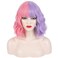 Pink Purple Wig Short Curly Wig Half Pink Half Purple Wig with Bangs Split Wig Two Color Wig for Women Girls Heat Resistant Synthetic Hai Cosplay Costume Wig (Pink and Purple)