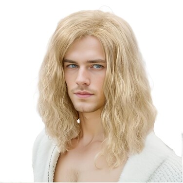 REEWES Mens Wig 613 Long Men Wigs Wig Curly Wave Layered Hair with Cap Flame Redartant Synthetic Hair Wig Natural Hair Wig for Male Daily Party Costume Cosplay Wear (Blonde)