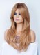 Rugelyss Long Wavy Strawberry Blonde Wigs for Women, Ombre with Dark Roots Layered Synthetic Hair Wig with Bangs for Daily Party