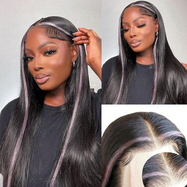 Synthetic Lace Front Wig Straight Hair Glueless Lace Wigs Synthetic Long Natural Wig Heat Resistant Fiber Highlight Pink Wigs for Black Women 40 Inch