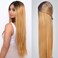 40 Inch Wig Synthetic Lace Front Wigs Long Straight Hair Glueless Lace Wigs Heat Resistant Fiber Dark Root Ombre Brown for Women