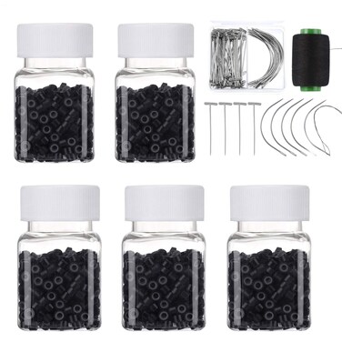 2500PCS Silicone Micro Link Rings 5mm Lined Beads for Hair Extensions Tool 5PCS/SetMix Color (Black)
