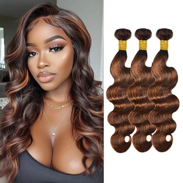 P4/30 Brown Bundles Human Hair Highlight Body Wave Human Hair Bundles 8A Grade Brazilian Virgin Hair Bundles Reddish Brown Body Wave Bundles P4/30 Bundles Hair Extensions 10 12 14 Inch