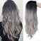 Long Ombre Grey Wigs for Women Wavy Synthetic Dark Roots Curly Wave Wig Middle Part Wigs for Daily Party Halloween