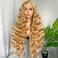 SOKU Strawberry Blonde 13x4 Lace Frontal Wig 32 Inch Body Wave Pre Plucked with Baby Hair Transparent Swiss Heat Friendly Synthetic Honey Blonde Lace Front Wigs for Women Christmas Gift