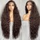 SOKU 13x6 Lace Frontal Water Wave Wigs with Baby Hair Natural Brown 34 Inches Long Heat Resistant Synthetic Hair Pre-plucked Free Part Transparent Swiss Lace Front Wavy Wigs for Women
