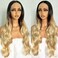 Synthetic Lace Front Wigs 30 Inch Long Wavy Wigs for Women Ombre Brown to Blonde 3 Tones Color Pre Plucked Glueless High Temperature Fiber