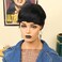 100% Human Hair Pixie Cut Wig Side Part Human Hair Wig with Bangs Short Black Cute Bob Wig Daily Wear Short Cut Wig 1B Color