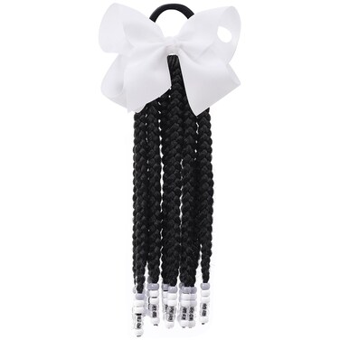 Kids Braid Ponytail dreadlock Extension with Bowknot Tie Clip in Braids Hair Extensions Wig Thin Dreads Extensions for Children Girls kids Wigs Synthetic Hairpiece Black Color Natural Soft
