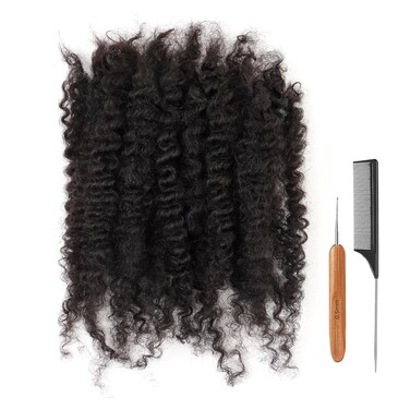 Afro Kinky Bulk Curly Human Hair 8 Inch 50g for Permanent Micro Locs Mini Kinky Twist Braids Loc Extensions Dreadlock Extensions Repair Locs Can Be Bleached Dyed (8inch, Natural Black)