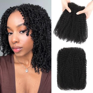 Afro Kinkys Bulk Human Hair 30g/Pack for Mini Twist, Braiding Hair for Dreadlocks, Loc Repair, Twists, Dreadlock Extensions No Short Hair Natural Black 18 Inch