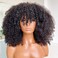 Afro Kinky Curly Wig With Bangs Scalp Top Wig 200 Density Full Machine Made Virgin Brazilian Short Curly Human Hair Wigs Natural Color 14Inch