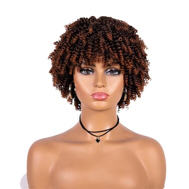 Short Afro Curly Wigs for Black Women, Soft Breatable Synthetic Curly Afro Wigs, Short Afro Wigs for Woman Cosplay Daily Party Use (1BT30)