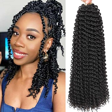 Passion Twist Hair-14 Inch 7 Packs Water Wave Crochet Hair,Black Curly Wrapping Hair For Women Braiding Hair Passion Twist/Butterfly Locs/Spring Twists Crochet Braids(14 Inch, 1B#)