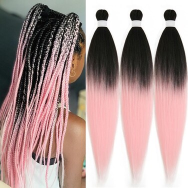Pink Ombre Braiding Hair Pre Stretched Braiding Hair Extensions for Box Braids Easy Braid Pre Stretched Braiding Hair Ombre Knotless Crochet Jumbo Kids Micro Braiding Hair 26 Inch 3 Pack