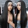 AISI HAIR Straight Lace Front Wig Pre Plucked With Baby Hair 13x4 HD Glueless Synthetic Black Wigs for Women 28inch Beginner Friendly
