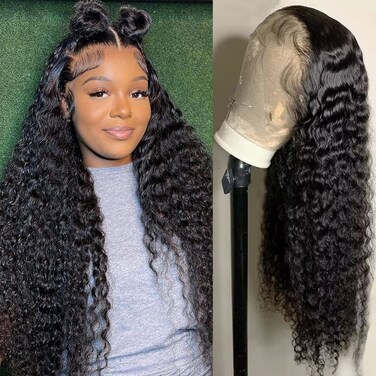 Bling Hair 30 Inch Lace Front Wigs Human Hair Deep Wave Human Hair Wigs for Women Glueless HD Lace Front Wigs Human Hair Pre Plucked 180% Density 13x4 Deep Wave Frontal Wig Natural Hairline