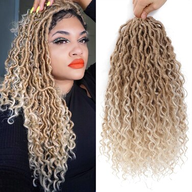 Alicoco Goddess Locs Crochet Hair 14 Inch 8 Packs Faux Locs Crochet Hair For Women Boho Soft Locs Pre-looped River Crochet Locs With Curly Ends (14 Inch (Pack of 8), 27/613)