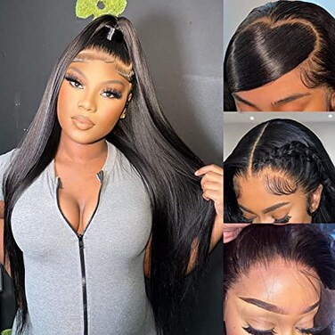 Miss Flower 22 Inch Straight 13x4 Lace Front Wig - 250% Density Human Hair - Pre-Plucked with HD Transparent Lace - For Black Women