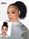 ALXNAN Wavy Curly Ponytail Extension, 8" Black Drawstring Ponytail for Black Women Short Soft Natural Synthetic Hairpiece Thick For Daily Use