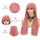 Long Pink Wigs for Women, 24 Inch Pink Hair Wig with Bangs Natural Silky Soft Synthetic Heat Resistant Fiber Wigs Hair for Daily Party Use(24 In, Pink)
