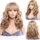 Blonde Wavy Wigs with Bangs for White Women Short Brown Wig with Bangs Synthetic Wavy Bob Wig Shoulder Length 14 Inch Hair for Daily Using Party Natural Looking(2214)
