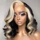 ANDRIA 13x4 HD Lace Front Wigs Short Wavy Black with Blonde Streak Colorful Glueless Lace Wigs Pre-plucked Hairline Synthetic Heat Resistant Fiber Wig With Baby Short Hair For Black Women 16 Inches
