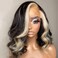 ANDRIA 13x4 HD Lace Front Wigs Short Wavy Black with Blonde Streak Colorful Glueless Lace Wigs Pre-plucked Hairline Synthetic Heat Resistant Fiber Wig With Baby Short Hair For Black Women 16 Inches