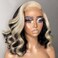 ANDRIA 13x4 HD Lace Front Wigs Short Wavy Black with Blonde Streak Colorful Glueless Lace Wigs Pre-plucked Hairline Synthetic Heat Resistant Fiber Wig With Baby Short Hair For Black Women 16 Inches