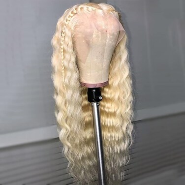 ANDRIA Blonde Wig Lace Front Wig Long Curly Synthetic Lace Front Wig 613 Lace Front Wigs for Women Blonde Curly Colorful Wigs Deep Curly Wigs Heat Resistant Fiber Hair Pre Plucked with Baby Hair