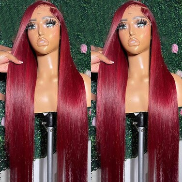 ANDRIA Lace Front Wigs Straight Hair Glueless Lace Wigs Synthetic Long Silk Straight Natural Wig Heat Resistant Fiber Red Wig With Baby Hair For Black Women 24 Inches
