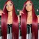 ANDRIA Lace Front Wigs Straight Hair Glueless Lace Wigs Synthetic Long Silk Straight Natural Wig Heat Resistant Fiber Red Wig With Baby Hair For Black Women 24 Inches