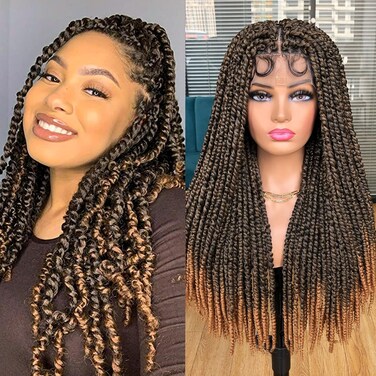 Annivia Passion Twist braided Wigs for Black Women Full Lace knotless braided wigs With Baby Hair Passion Twist Water Wave Crochet Hair Premium Synthetic Lace Faux Locs Braiding Wig(1B/27 24Inch)