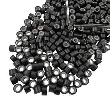 500 Pcs Micro Link Rings Beads for Hair Extensions 5mm Silicone Lined Beads Microlinks Hair Extensions Tool (Black, 5.0mm)
