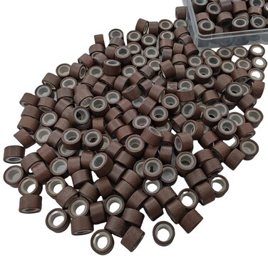 500 Pcs Micro Link Rings Beads for Hair Extensions 5mm Silicone Lined Beads Microlinks Hair Extensions Tool (Brown, 5.0mm)
