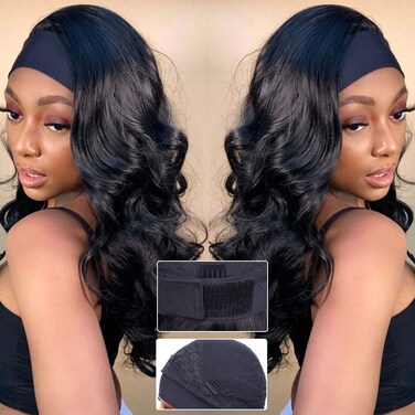 20 Inch Body Wave Headband Wig Human Hair 180 Density Headband Wigs for Black Women Human Hair Glueless Brazilian Virgin Hair Natural Color Wear and Go Machine Made None Lace Front Wig